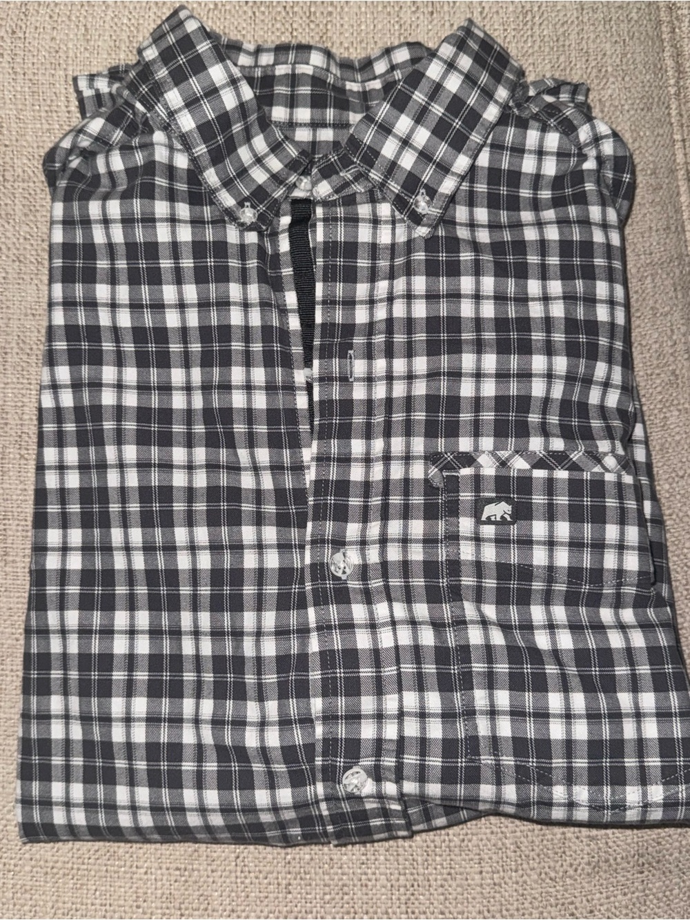Men's Black and White Plaid Casual Button-Down Shirt